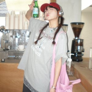 American Retro Gray Letter Print Cotton Heavyweight Loose Casual Short Sleeve T-Shirt for Men and Women, Y2K Style