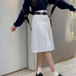 American Retro Gray Pleated Skirt - Women's Mid-Length A-Line College Style for Spring & Summer Plus Size Fashion