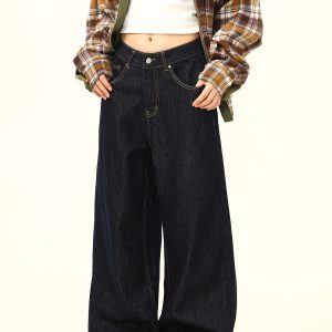 American Retro High-End Loose Wide-Leg Curved Knife Jeans - Unisex Versatile Straight-Leg Floor-Length Pants