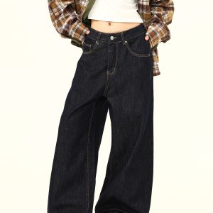 American Retro High-End Loose Wide-Leg Curved Knife Jeans - Unisex Versatile Straight-Leg Floor-Length Pants