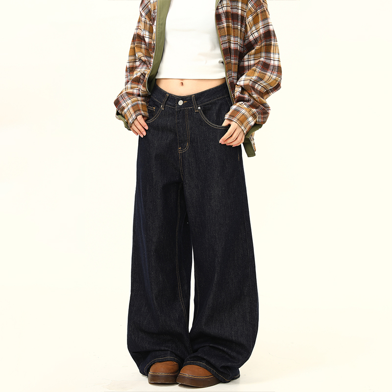 American Retro High-End Loose Wide-Leg Curved Knife Jeans - Unisex Versatile Straight-Leg Floor-Length Pants