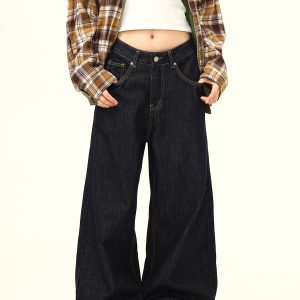 American Retro High-End Loose Wide-Leg Curved Knife Jeans - Unisex Versatile Straight-Leg Floor-Length Pants