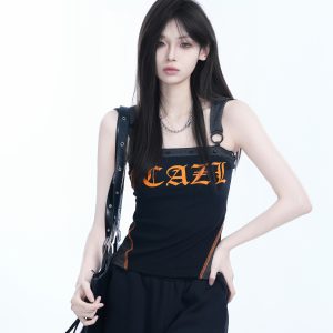 American Retro Hooded Tank Top for Women - Unique Fit, Slimming Design, Trendy Casual Style, Perfect for Summer Outings