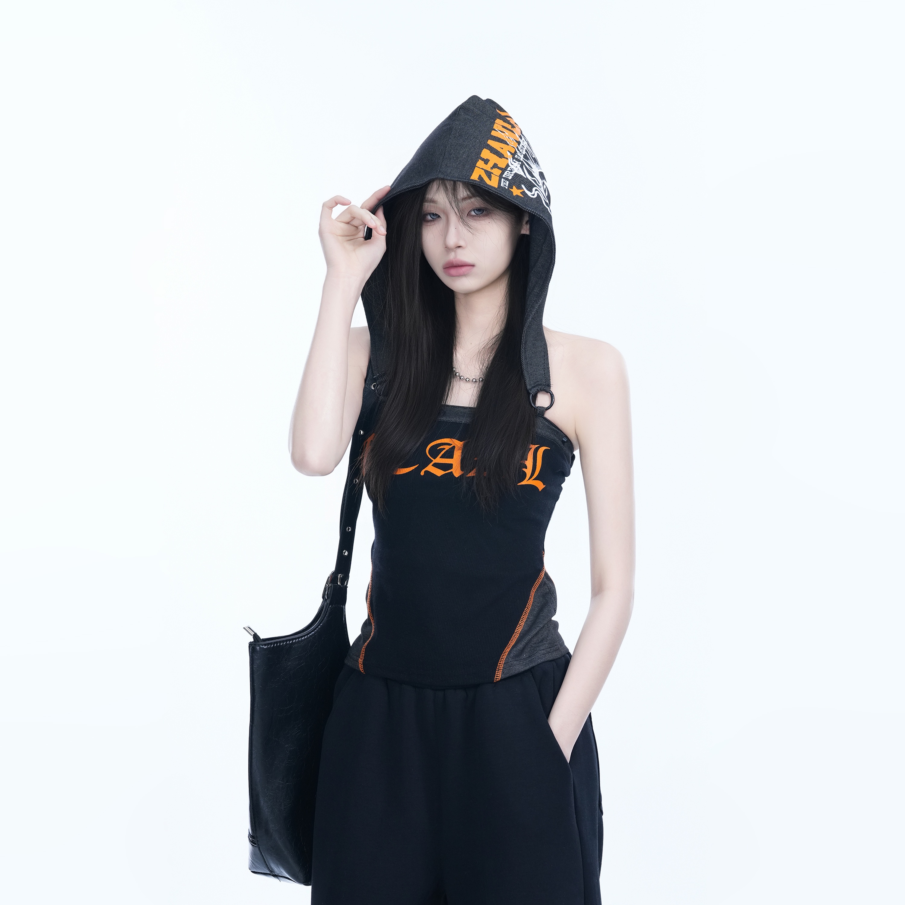 American Retro Hooded Tank Top for Women - Unique Fit, Slimming Design, Trendy Casual Style, Perfect for Summer Outings