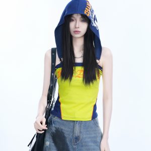 American Retro Hooded Tank Top for Women - Unique Fit, Slimming Design, Trendy Casual Style, Perfect for Summer Outings