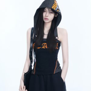 American Retro Hooded Tank Top for Women - Unique Fit, Slimming Design, Trendy Casual Style, Perfect for Summer Outings