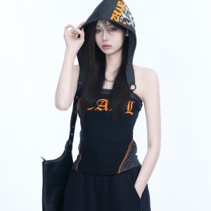 American Retro Hooded Tank Top for Women - Unique Fit, Slimming Design, Trendy Casual Style, Perfect for Summer Outings