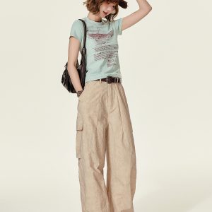 American Retro Letter Print Short Sleeve T-Shirt for Women – Slim Fit Summer Top in Girly Style