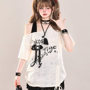 American Retro Off-Shoulder Slanted Short-Sleeve T-Shirt for Women - Summer 2025 Sweet & Spicy Girl Cover-Up Top