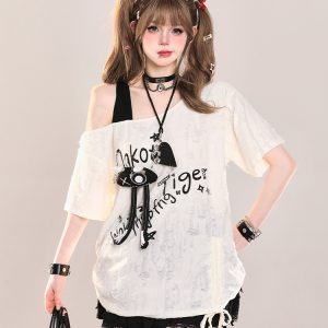 American Retro Off-Shoulder Slanted Short-Sleeve T-Shirt for Women - Summer 2025 Sweet & Spicy Girl Cover-Up Top