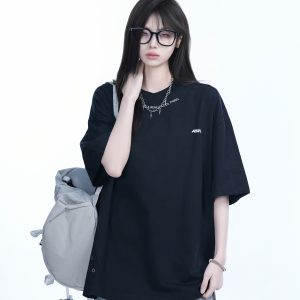 American Retro Oversized White Short Sleeve T-Shirt for Women - Summer Casual Loose Fit with 