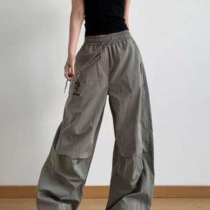 American Retro Parachute Cargo Pants for Women - Loose Wide-Leg Casual Jazz Dance Sports Pants, Y2K Inspired Fashion