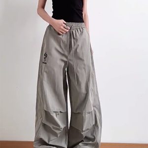 American Retro Parachute Cargo Pants for Women - Loose Wide-Leg Casual Jazz Dance Sports Pants, Y2K Inspired Fashion