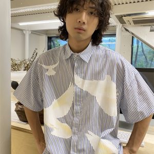 American Retro Pigeon Print Striped Short Sleeve Shirt for Men & Women - Summer Casual Loose Fit Trendy Top