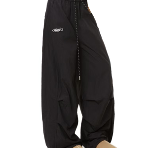 American Retro Pleated Cargo Pants for Men and Women - Loose Wide-Leg Parachute Pants with Elastic Waist and Drawstring, Trendy Sports Dance Style