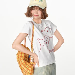 American Retro Printed Basic Round Neck Short Sleeve T-Shirt for Women - Casual Slim Fit Summer Top, Y2K Inspired Fashion