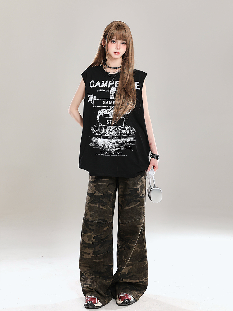 American Retro Printed Letter Tank Top for Girls - Summer 2025 Loose Slimming Sleeveless Sports Top, Y2K Style American Retro Printed Letter Tank Top for Girls - Summer 2025 Loose Slimming Sleeveless Sports Top, Y2K Style