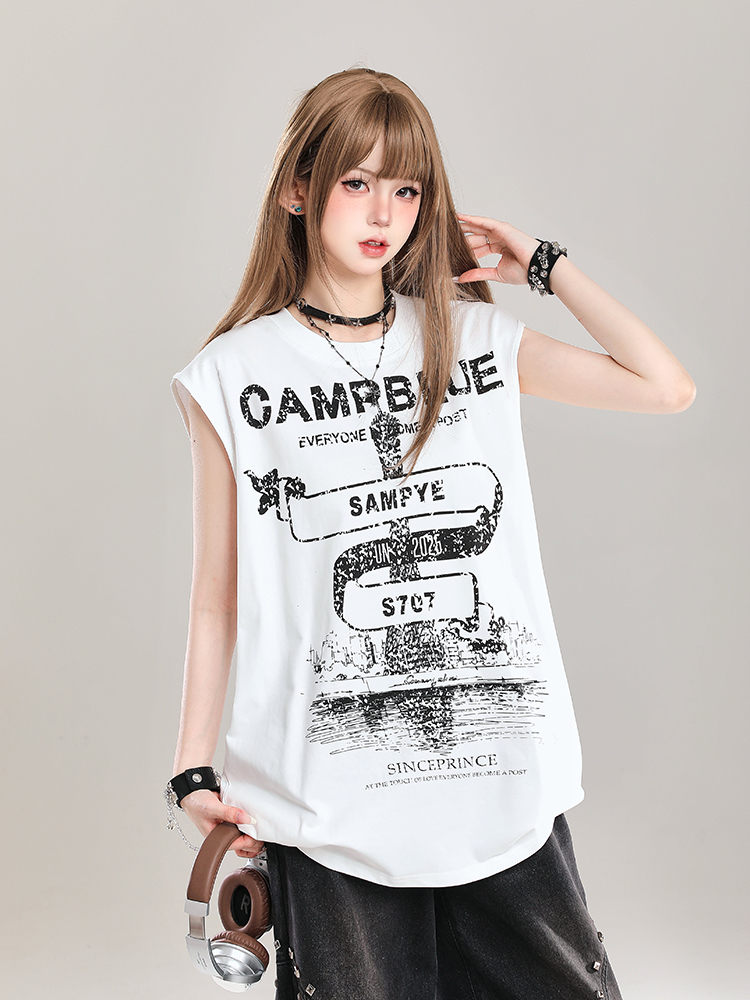 American Retro Printed Letter Tank Top for Girls - Summer 2025 Loose Slimming Sleeveless Sports Top, Y2K Style American Retro Printed Letter Tank Top for Girls - Summer 2025 Loose Slimming Sleeveless Sports Top, Y2K Style