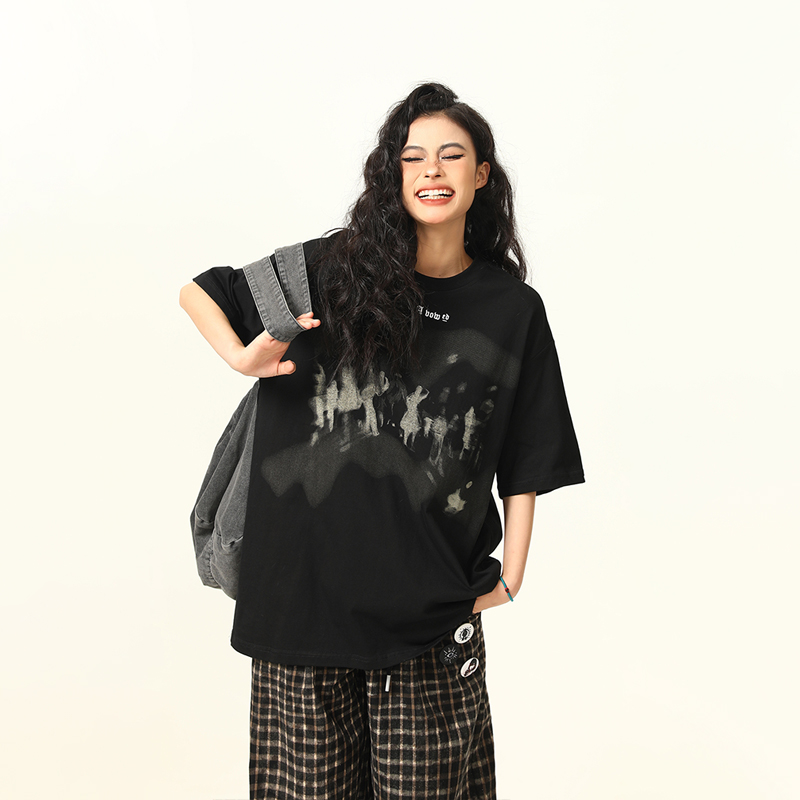 American Retro Printed Short-Sleeve T-Shirt for Men and Women, Oversized Summer Couple Top, Vintage 90s Style American Retro Printed Short-Sleeve T-Shirt for Men and Women, Oversized Summer Couple Top, Vintage 90s Style