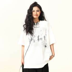 American Retro Printed Short-Sleeve T-Shirt for Men and Women, Oversized Summer Couple Top, Vintage 90s Style