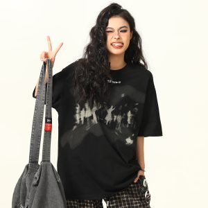 American Retro Printed Short-Sleeve T-Shirt for Men and Women, Oversized Summer Couple Top, Vintage 90s Style