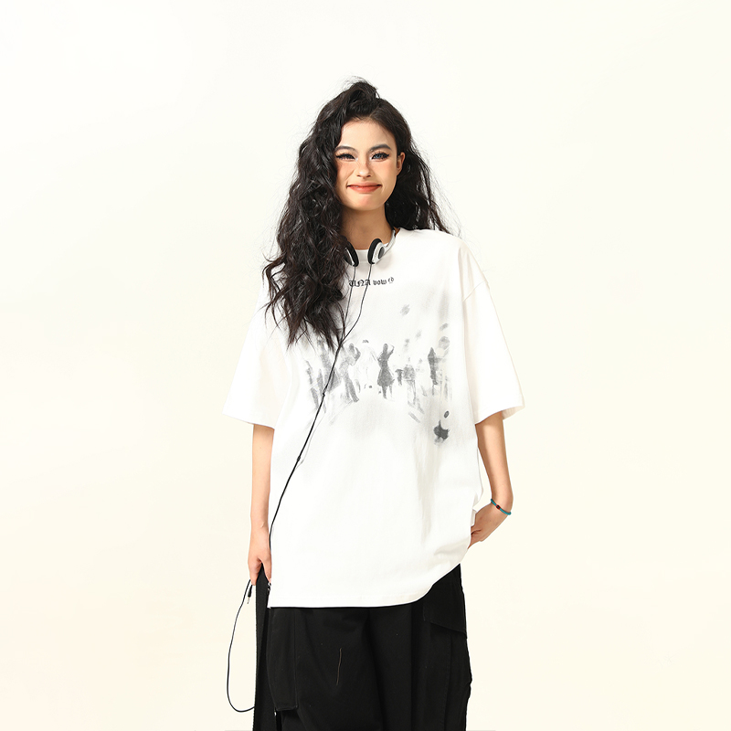 American Retro Printed Short-Sleeve T-Shirt for Men and Women, Oversized Summer Couple Top, Vintage 90s Style American Retro Printed Short-Sleeve T-Shirt for Men and Women, Oversized Summer Couple Top, Vintage 90s Style