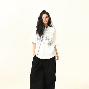 American Retro Printed Short-Sleeve T-Shirt for Men and Women, Oversized Summer Couple Top, Vintage 90s Style