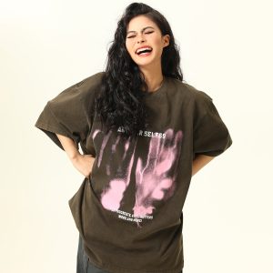 American Retro Printed Washed Short-Sleeve T-Shirt for Men and Women - Trendy Couple Top in Y2K Style