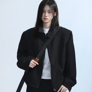 American Retro Punk Style Women's Zip-Up Short Jacket with Unique Design and Loose Fit