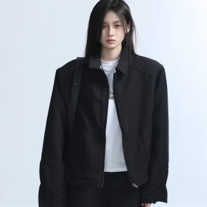 American Retro Punk Style Women's Zip-Up Short Jacket with Unique Design and Loose Fit