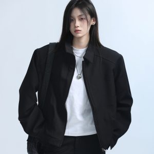 American Retro Punk Style Women's Zip-Up Short Jacket with Unique Design and Loose Fit