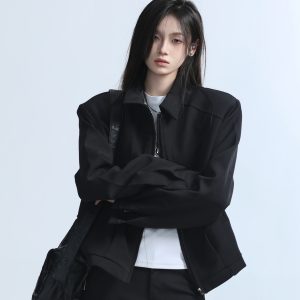 American Retro Punk Style Women's Zip-Up Short Jacket with Unique Design and Loose Fit