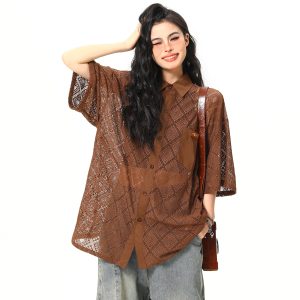American Retro Short Sleeve Shirt Jacket for Women - Summer Loose Casual Top with Unique Design