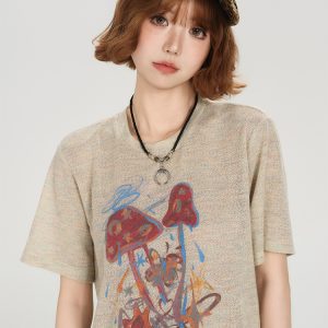 American Retro Short Sleeve T-Shirt for Women - Summer Casual Round Neck Top, Printed Loose-Fitting Slimming Style