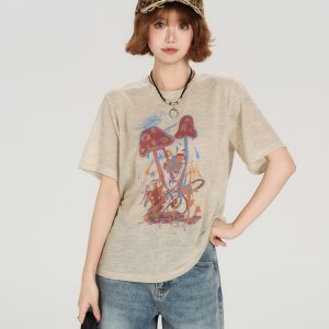 American Retro Short Sleeve T-Shirt for Women - Summer Casual Round Neck Top, Printed Loose-Fitting Slimming Style