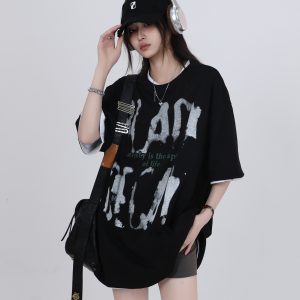 American Retro Short-Sleeve T-Shirt for Women, Summer Loose Fit, Niche Couple Graphic Tee, Vintage-Inspired Mountain Design