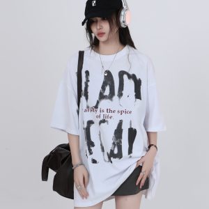 American Retro Short-Sleeve T-Shirt for Women, Summer Loose Fit, Niche Couple Graphic Tee, Vintage-Inspired Mountain Design