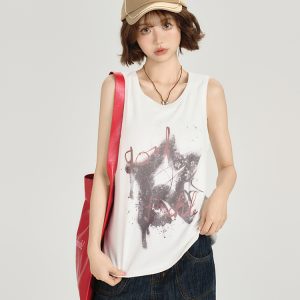 American Retro Sleeveless Tank Top for Women - Summer Casual Printed T-Shirt, Loose Fit Slimming Style