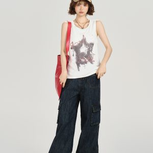 American Retro Sleeveless Tank Top for Women - Summer Casual Printed T-Shirt, Loose Fit Slimming Style