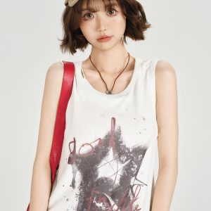 American Retro Sleeveless Tank Top for Women - Summer Casual Printed T-Shirt, Loose Fit Slimming Style