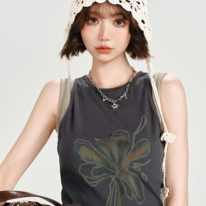 American Retro Spicy Girl Sleeveless T-Shirt Vest - Summer Slim Fit Fake Two-Piece Top for Women