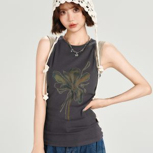 American Retro Spicy Girl Sleeveless T-Shirt Vest - Summer Slim Fit Fake Two-Piece Top for Women
