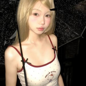 American Retro Spicy Girl Summer Hello Kitty Color-Blocking Slim-Fit Tank Top - Trendy 90s Y2K Style for Fashion Lovers