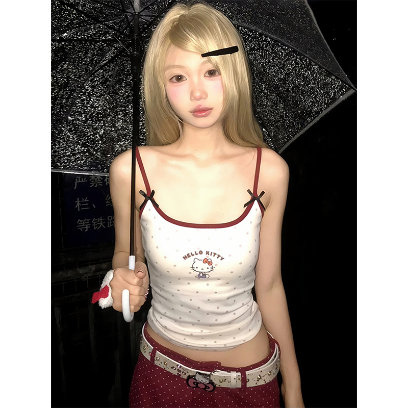 American Retro Spicy Girl Summer Hello Kitty Color-Blocking Slim-Fit Tank Top - Trendy 90s Y2K Style for Fashion Lovers