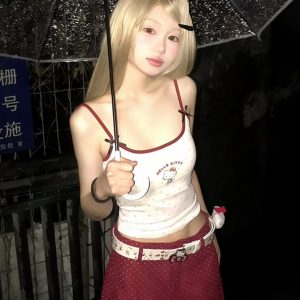 American Retro Spicy Girl Summer Hello Kitty Color-Blocking Slim-Fit Tank Top - Trendy 90s Y2K Style for Fashion Lovers