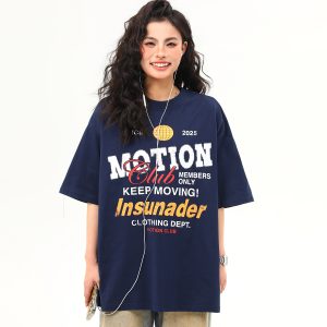 American Retro Sports Style Letter Print Short-Sleeve T-Shirt for Men and Women - Summer Versatile Couple Top