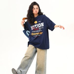 American Retro Sports Style Letter Print Short-Sleeve T-Shirt for Men and Women - Summer Versatile Couple Top