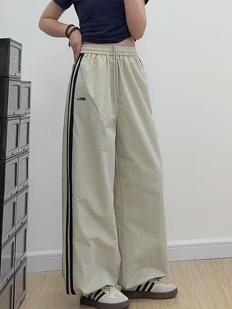 American Retro Striped Loose Work Pants for Women, High Street Casual Straight-Leg Cargo Trousers American Retro Striped Loose Work Pants for Women, High Street Casual Straight-Leg Cargo Trousers