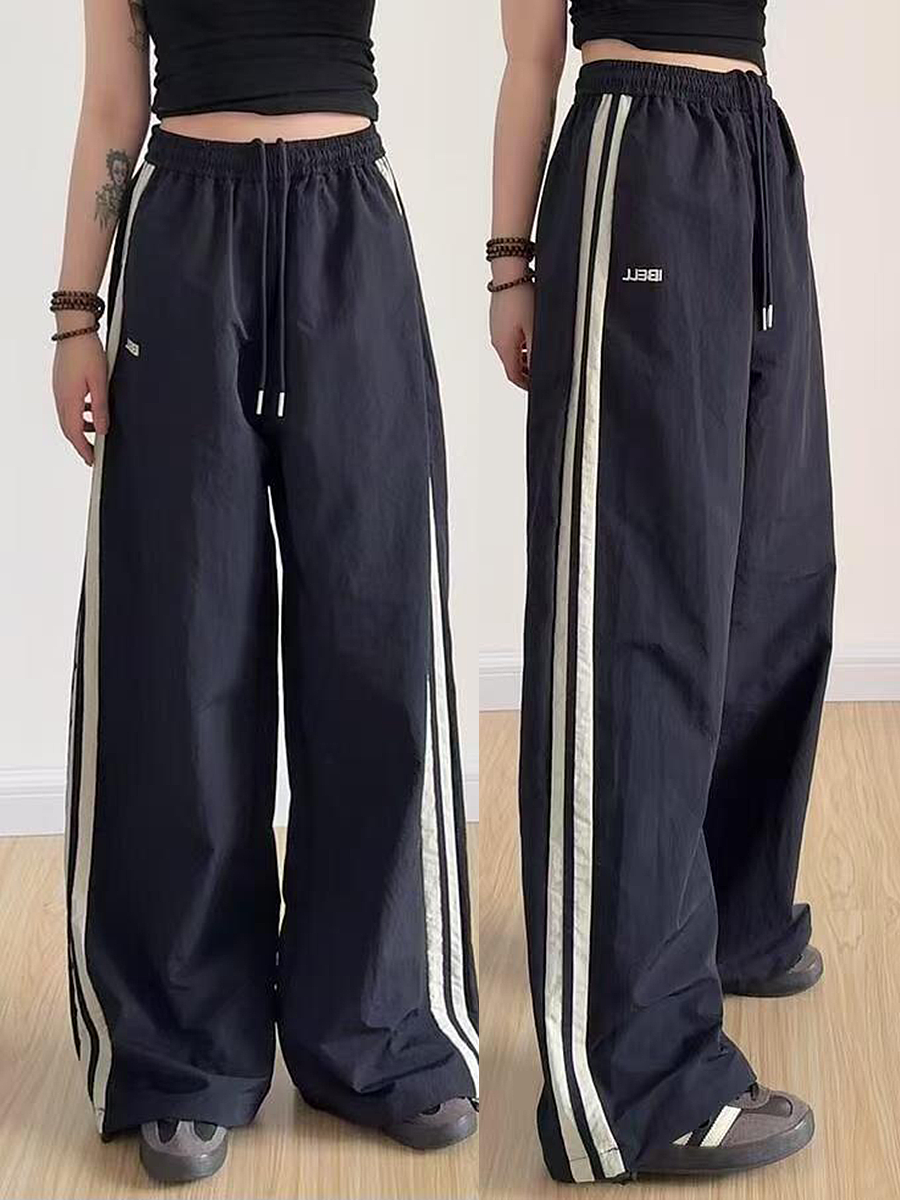 American Retro Striped Loose Work Pants for Women, High Street Casual Straight-Leg Cargo Trousers American Retro Striped Loose Work Pants for Women, High Street Casual Straight-Leg Cargo Trousers