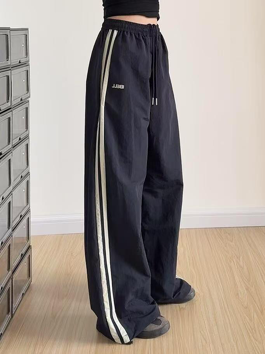 American Retro Striped Loose Work Pants for Women, High Street Casual Straight-Leg Cargo Trousers American Retro Striped Loose Work Pants for Women, High Street Casual Straight-Leg Cargo Trousers